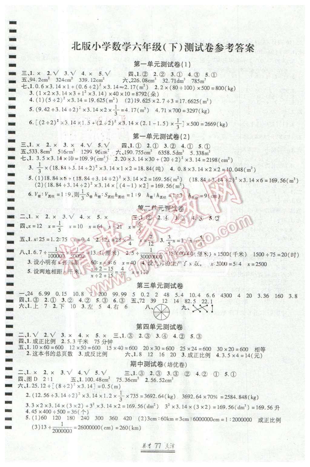 2016年英才点津六年级数学下册北师大版 第1页