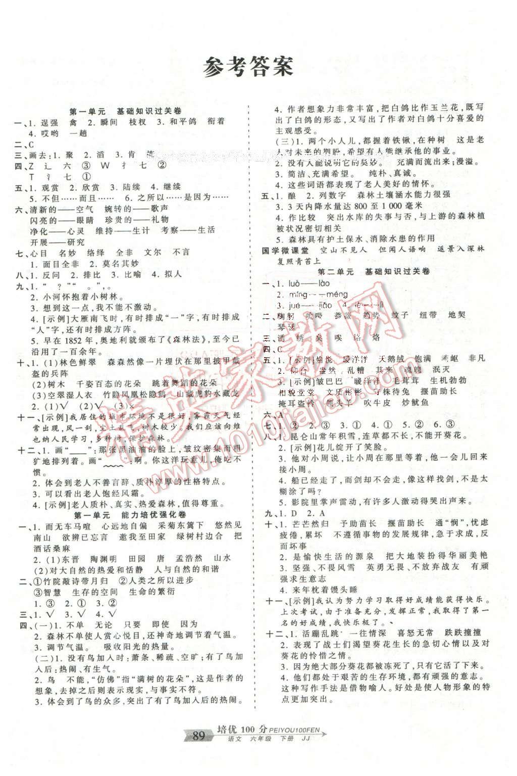 2016年王朝霞培優(yōu)100分六年級(jí)語(yǔ)文下冊(cè)冀教版 第1頁(yè)