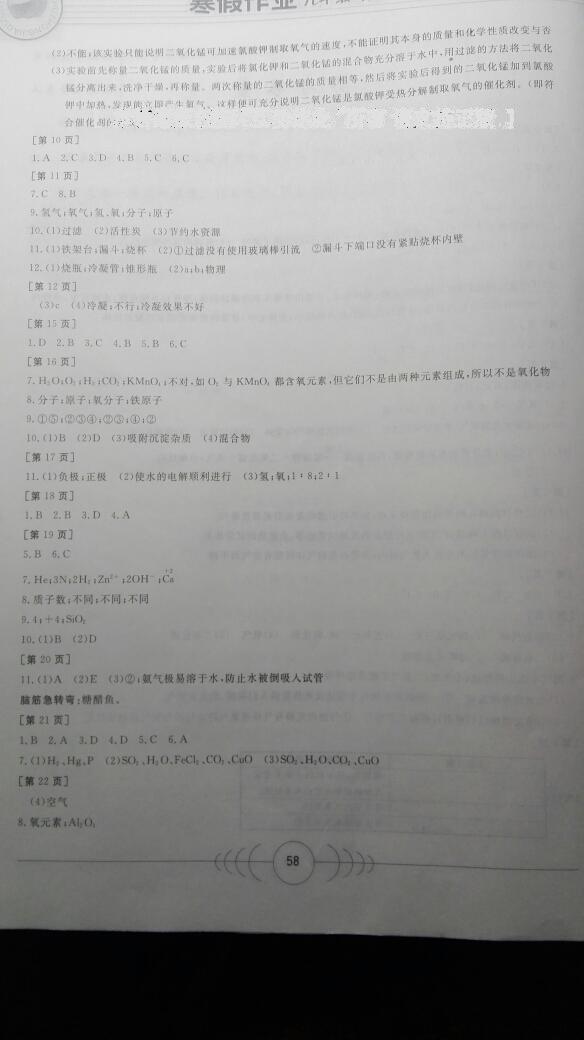 2016年寒假作业九年级化学华中科技大学出版社 第11页