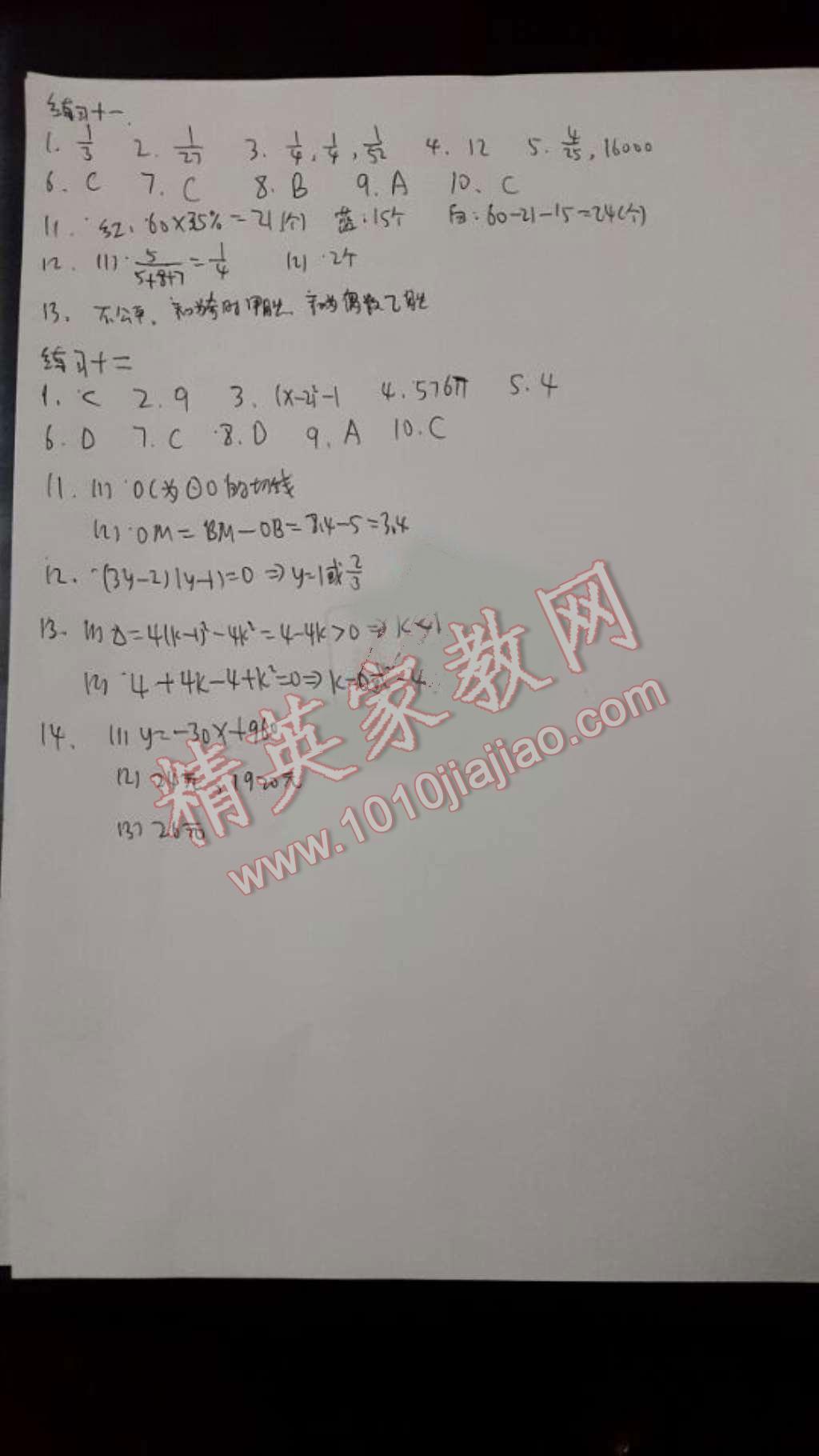 2016年寒假學習與應用初中九年級合訂本 參考答案第10頁
