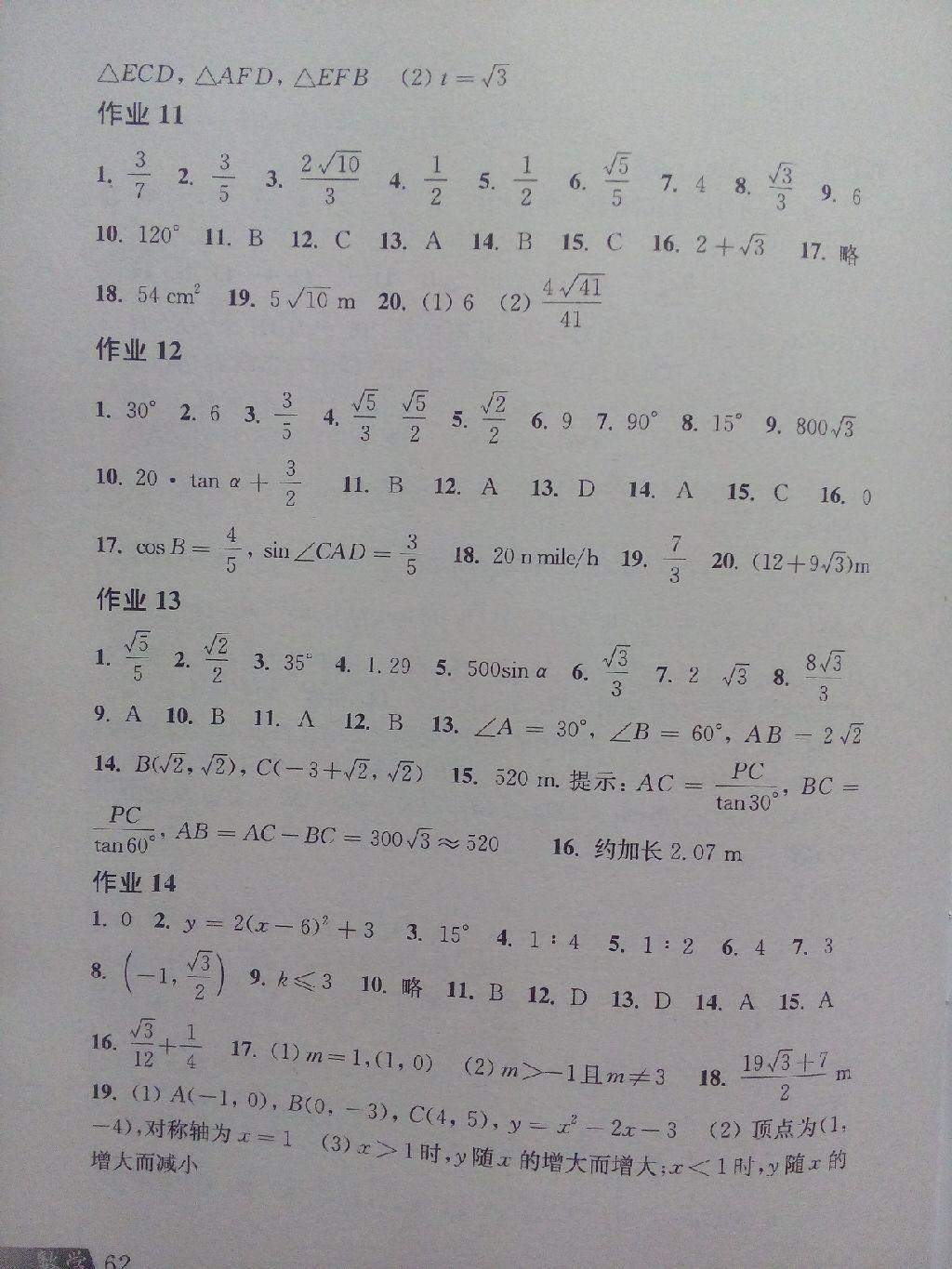 2016年寒假作业九年级数学沪科版上海科学技术出版社 第29页