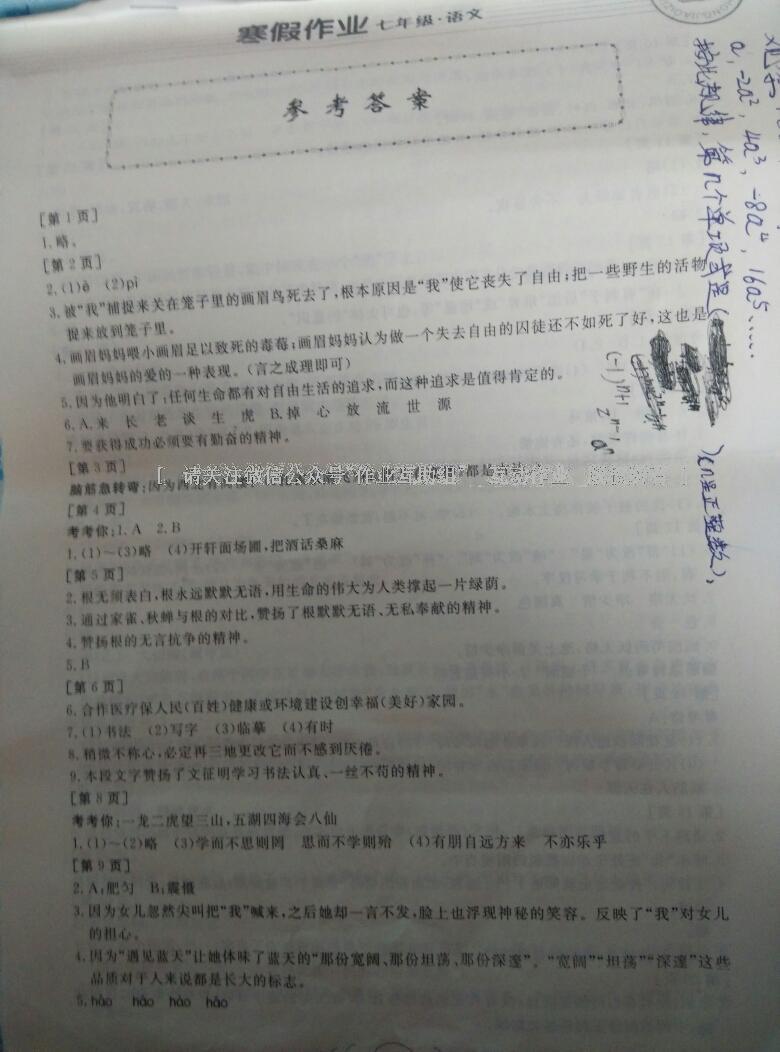 2013年寒假作业七年级语文华中科技大学出版社 第28页