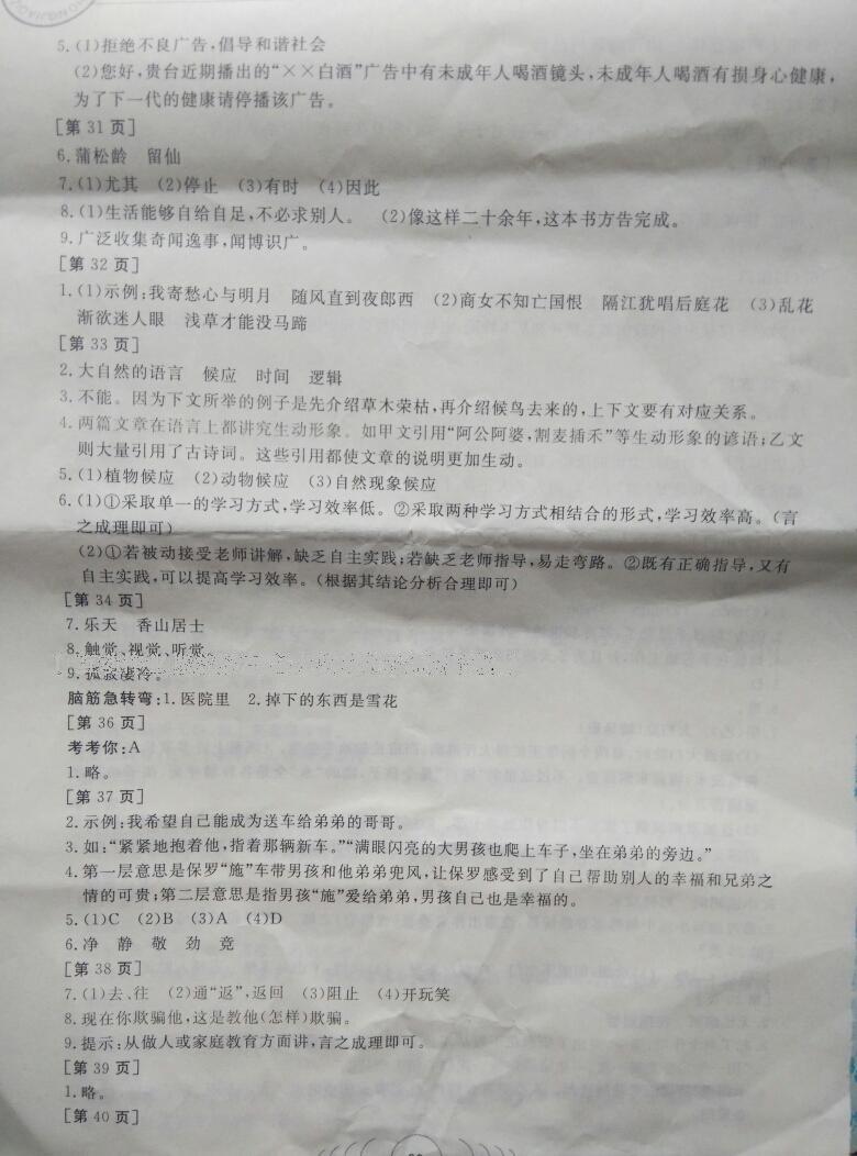 2013年寒假作业七年级语文华中科技大学出版社 第31页