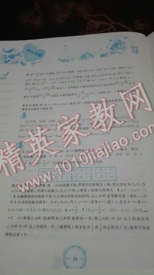 2015年寒假作业九年级数学人教版安徽教育出版社 第23页