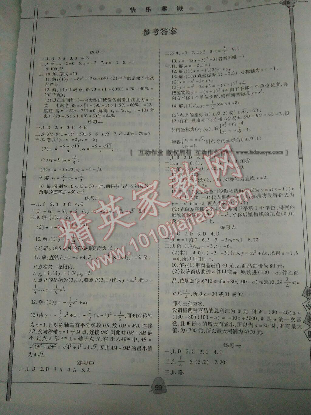 2015年HAPPY寒假作业WINTER快乐寒假九年级数学 第19页