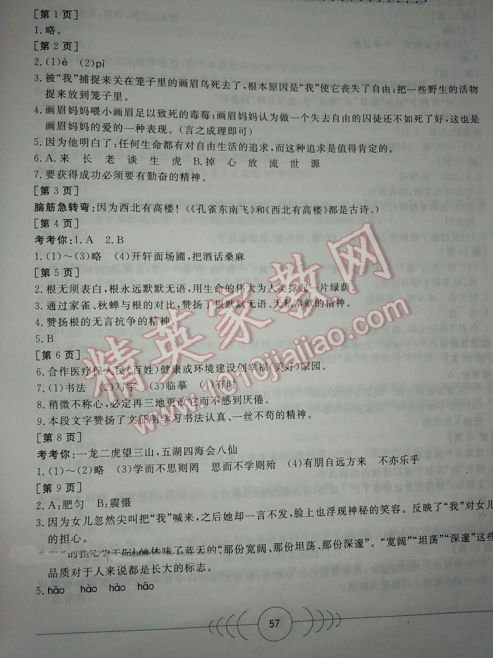 2013年寒假作业七年级语文华中科技大学出版社 第12页