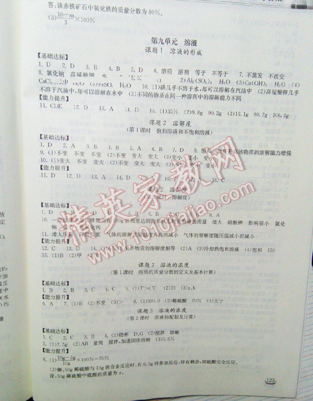 2014年长江作业本同步练习册九年级化学下册人教版 第20页