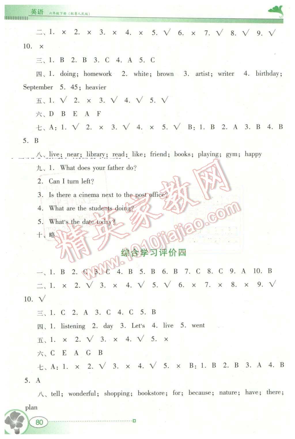 2016年南方新课堂金牌学案六年级英语下册粤人民版 第12页