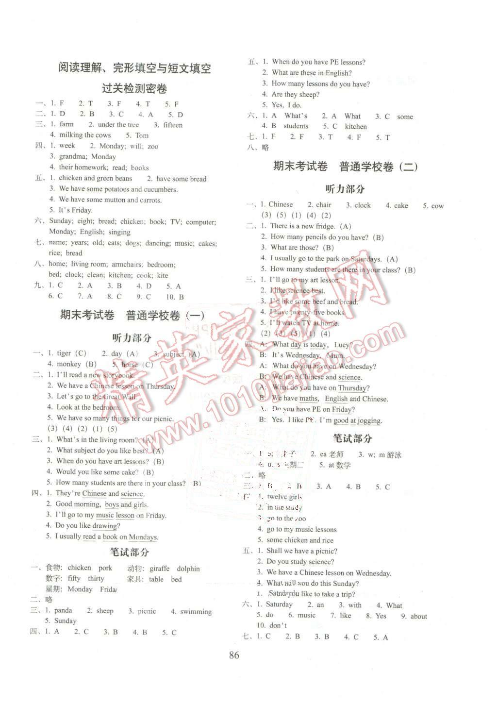 2016年期末沖刺100分完全試卷四年級英語下冊人教版 第6頁