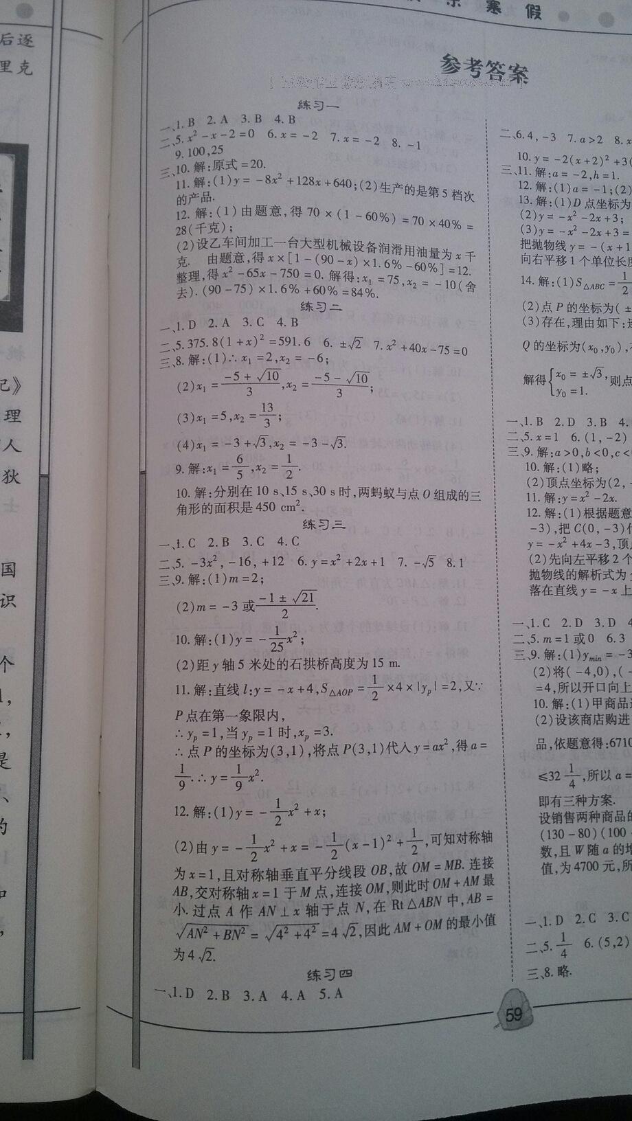 2015年HAPPY寒假作业WINTER快乐寒假九年级数学 第40页