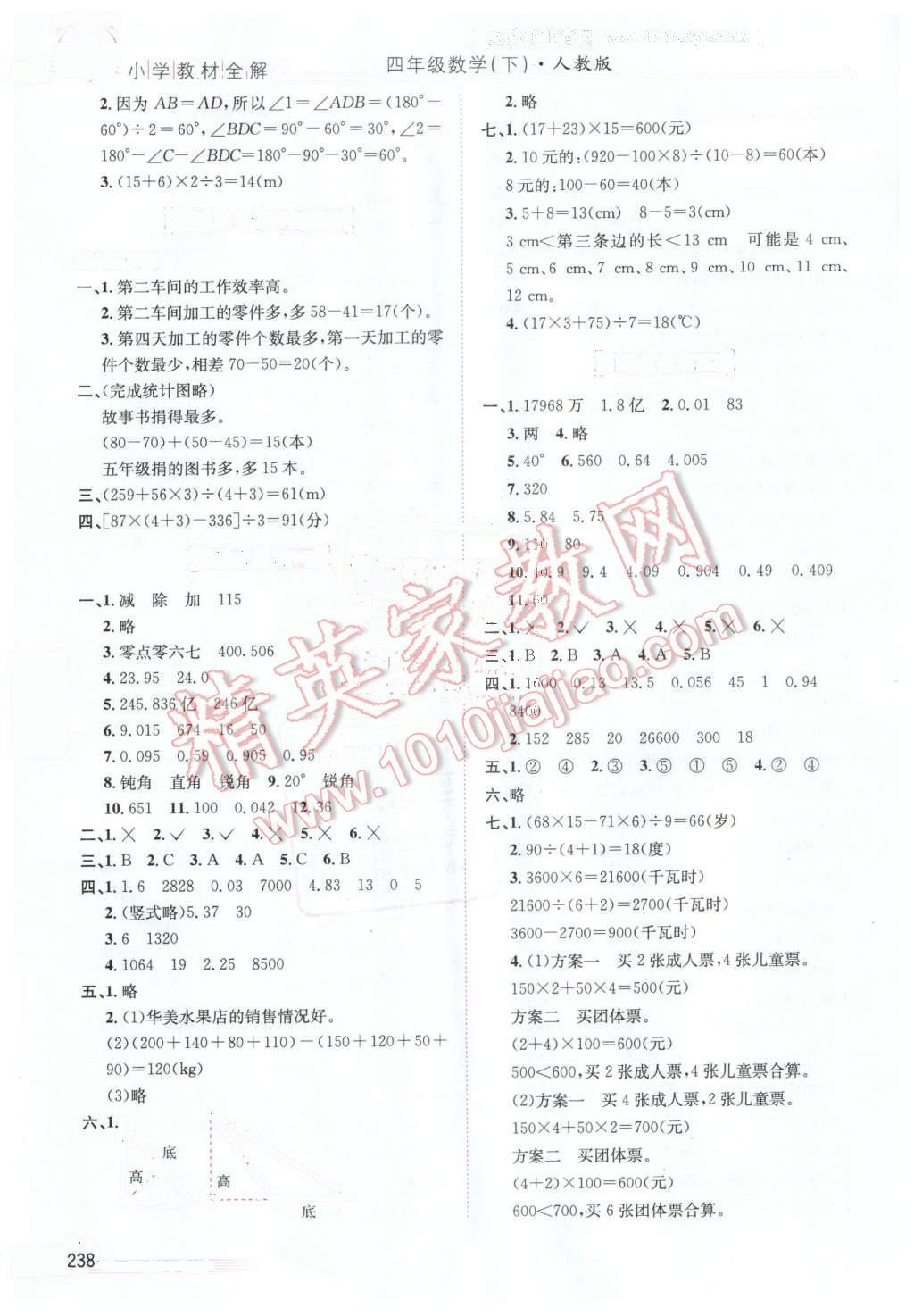 2016年小学教材全解四年级数学下册人教版天津专用 第14页