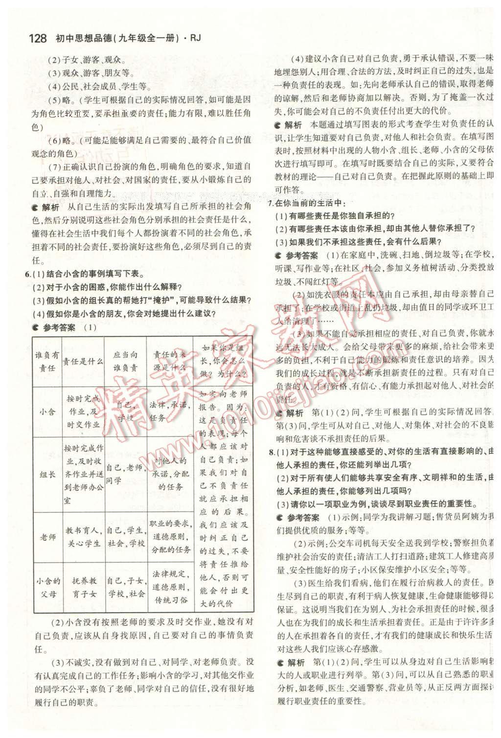 2015年課本九年級思想品德全一冊人教版 參考答案第2頁