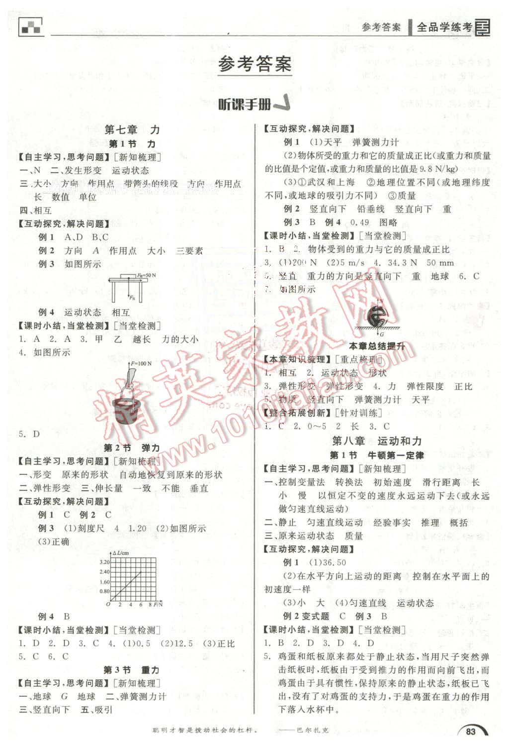 2016年全品學練考八年級物理下冊人教版 第1頁