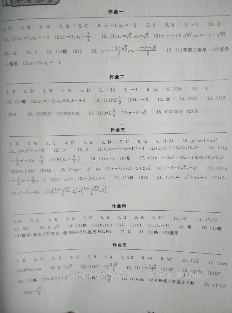 2016年长江作业本寒假作业九年级数学 第3页