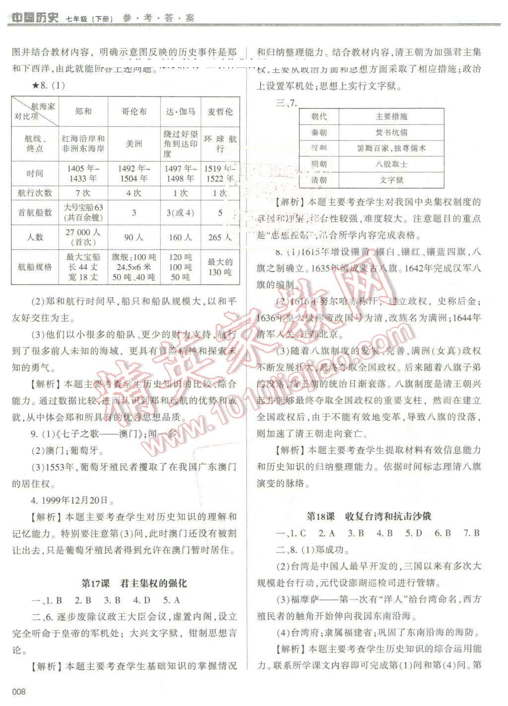 2016年学习质量监测七年级中国历史下册人教版 第8页