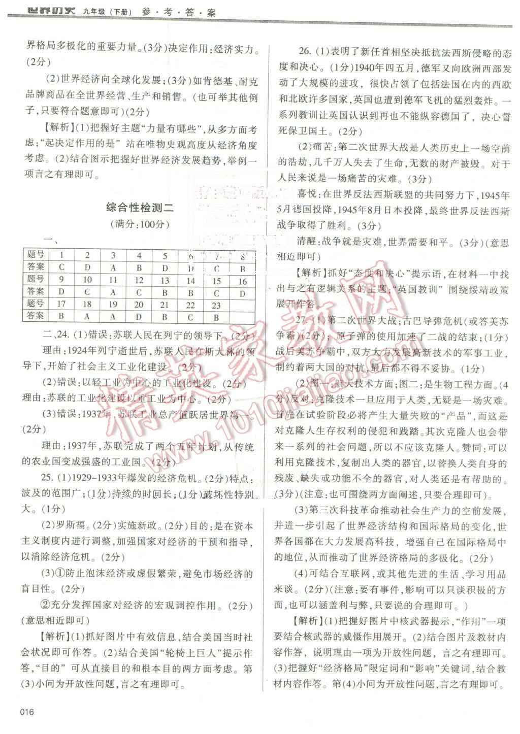 2016年学习质量监测九年级世界历史下册人教版 第16页