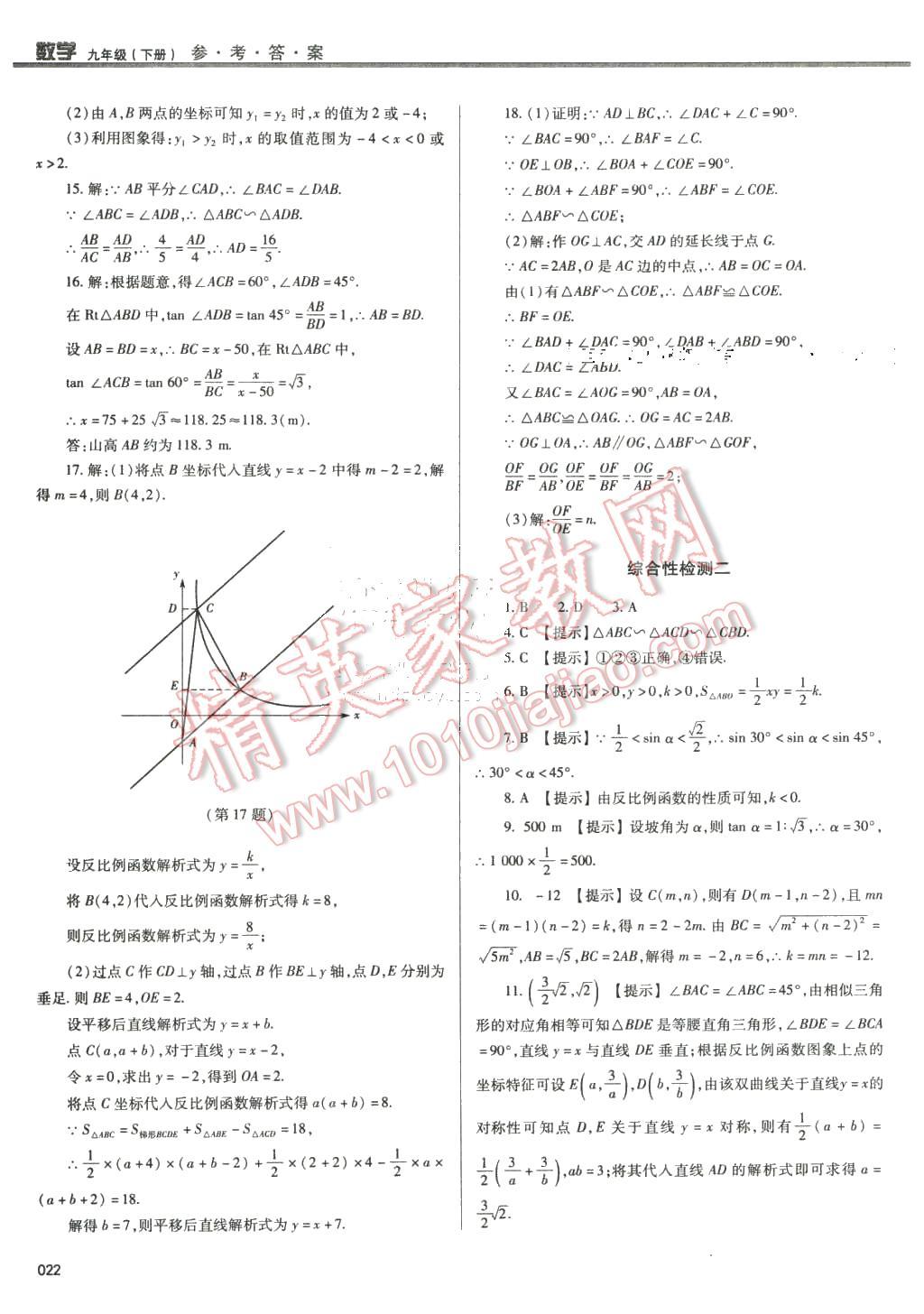 2016年學(xué)習(xí)質(zhì)量監(jiān)測九年級數(shù)學(xué)下冊人教版 第22頁