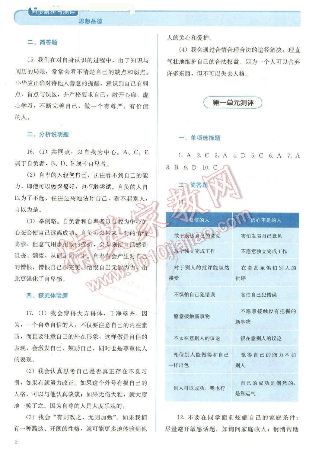 2016年人教金學(xué)典同步解析與測評七年級思想品德下冊人教版 第2頁