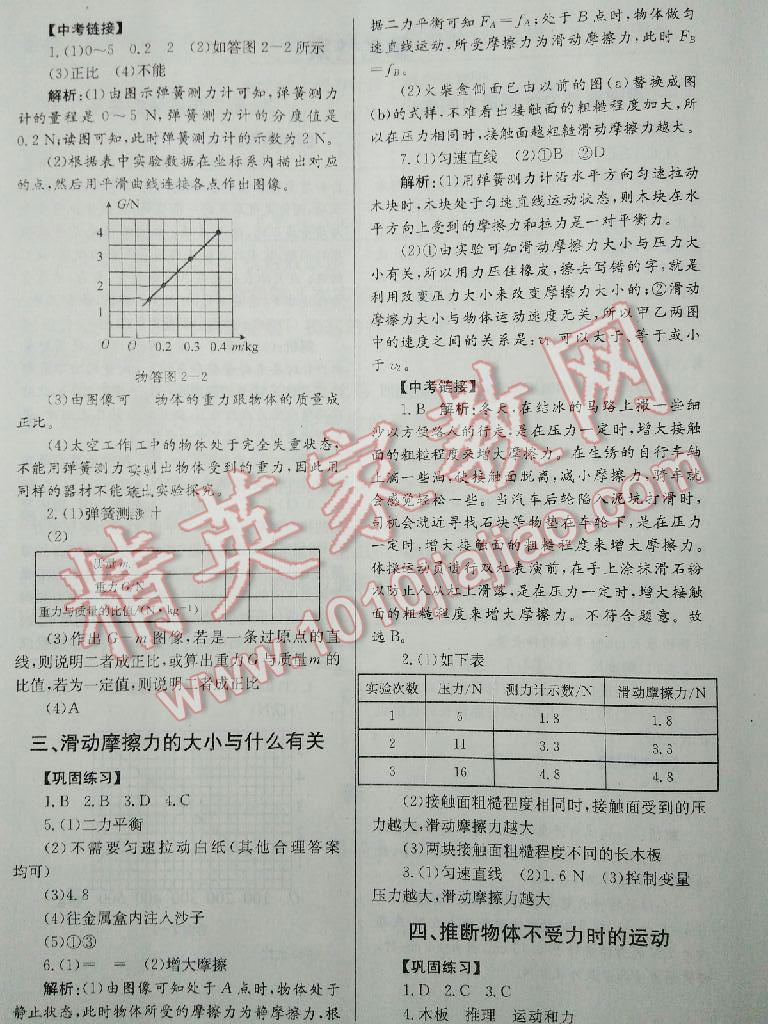 2015年學生實驗報告冊八年級物理下冊教科版 第2頁