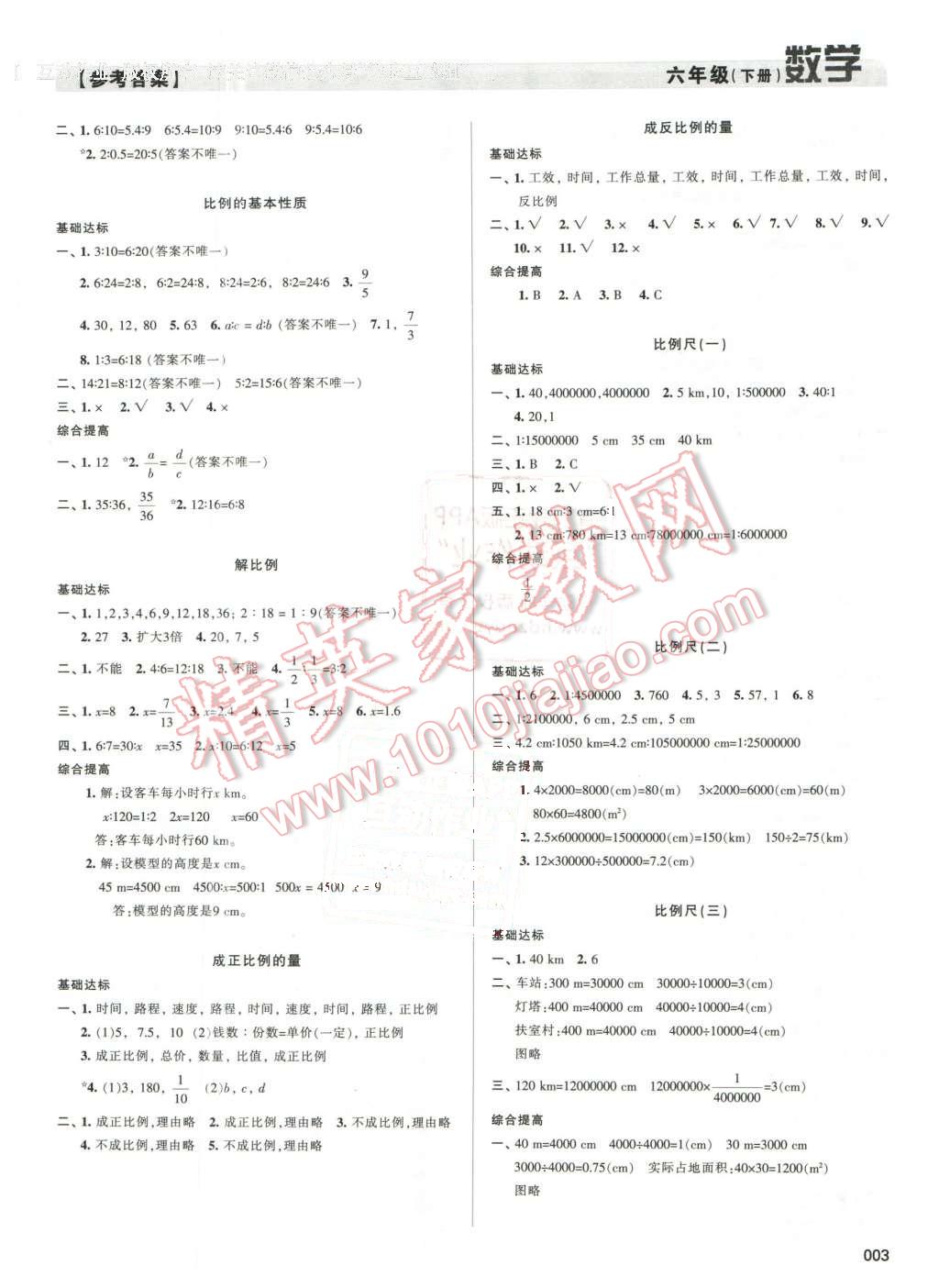 2016年學(xué)習(xí)質(zhì)量監(jiān)測六年級數(shù)學(xué)下冊人教版 第3頁