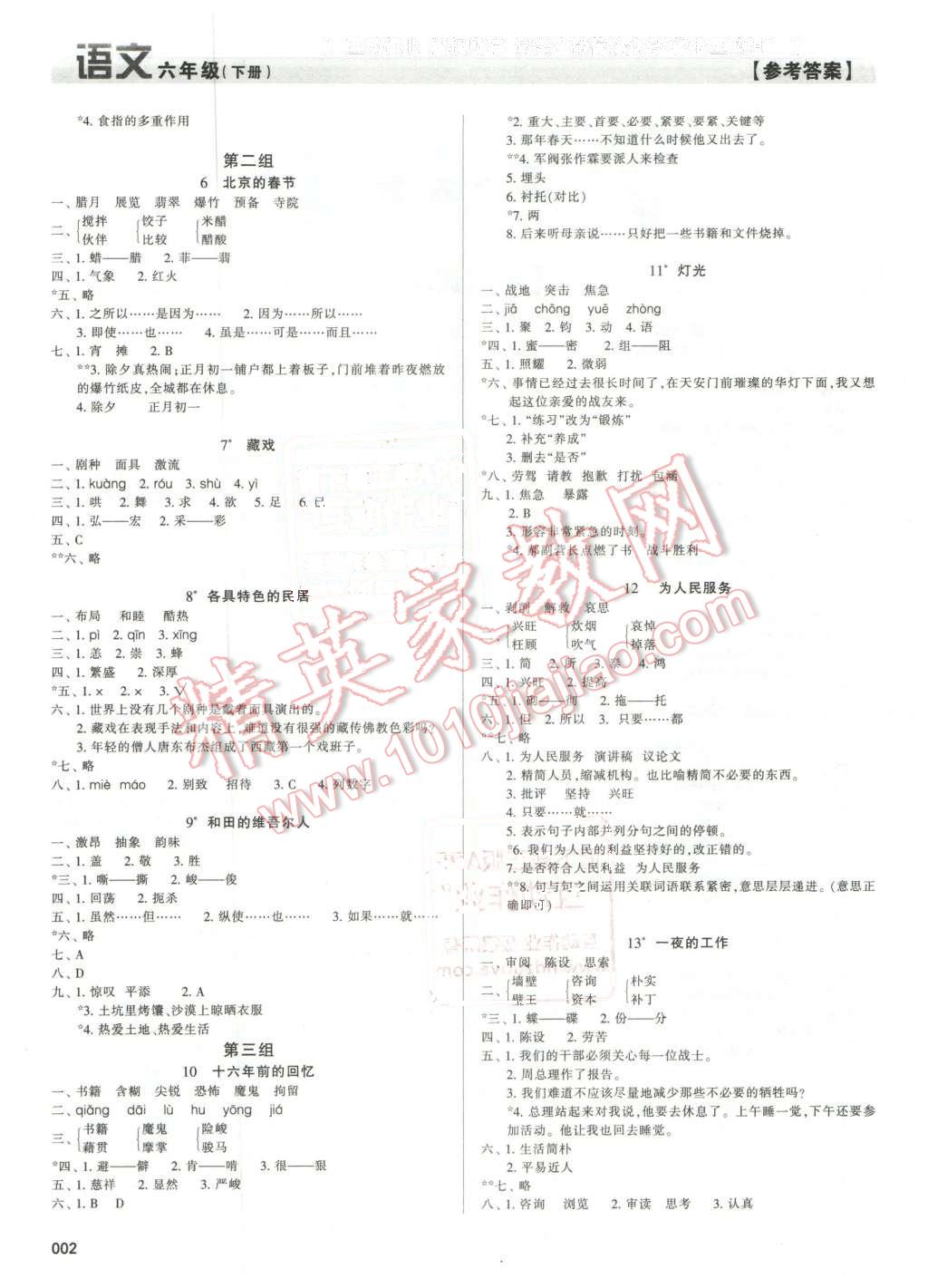 2016年學(xué)習(xí)質(zhì)量監(jiān)測六年級語文下冊人教版 第2頁