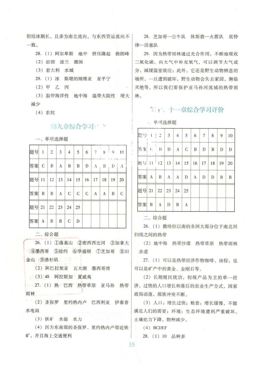 2016年南方新課堂金牌學(xué)案七年級地理下冊粵人民版 單元綜合學(xué)習(xí)評價答案第6頁