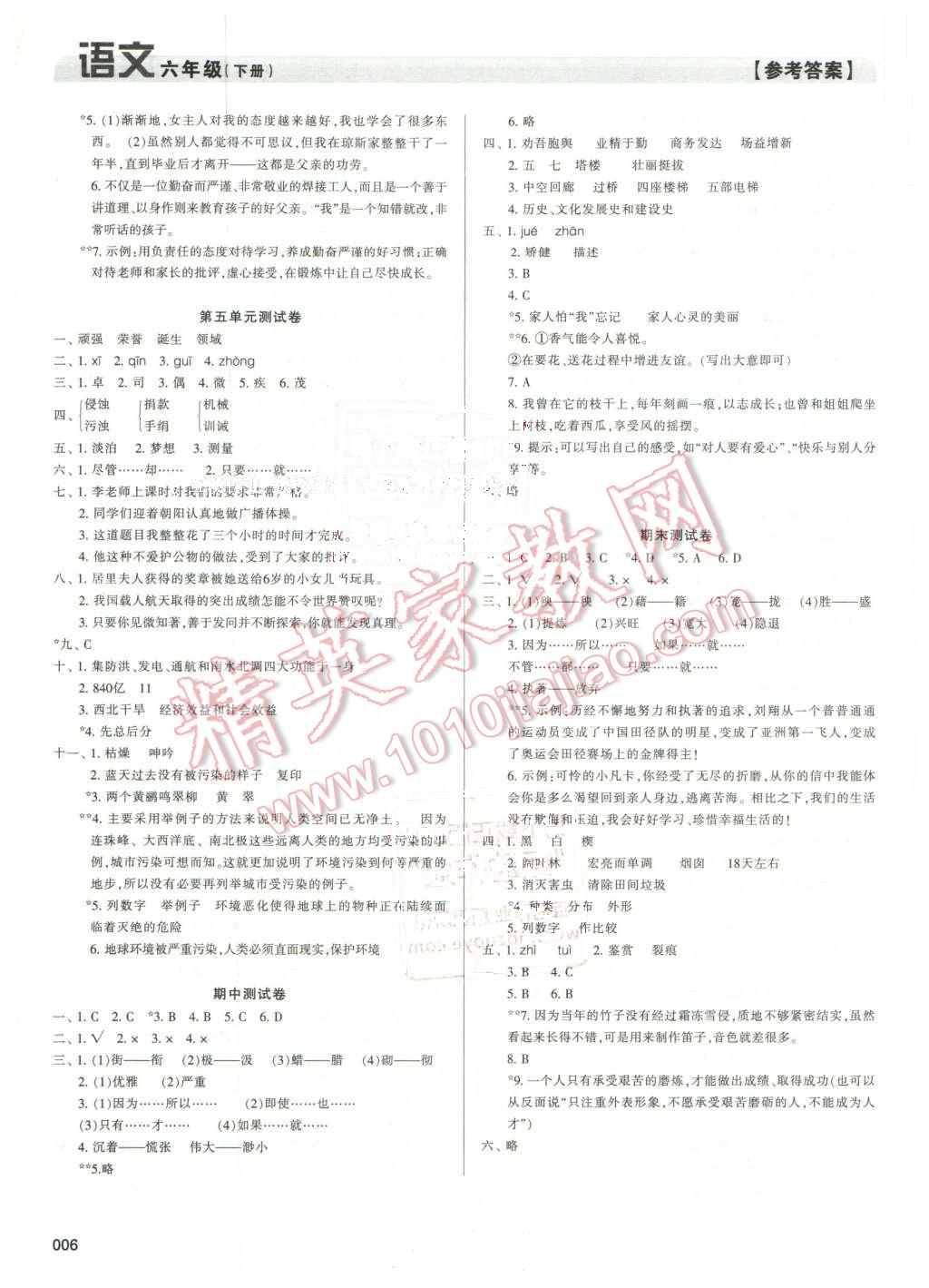 2016年學(xué)習(xí)質(zhì)量監(jiān)測六年級語文下冊人教版 第6頁