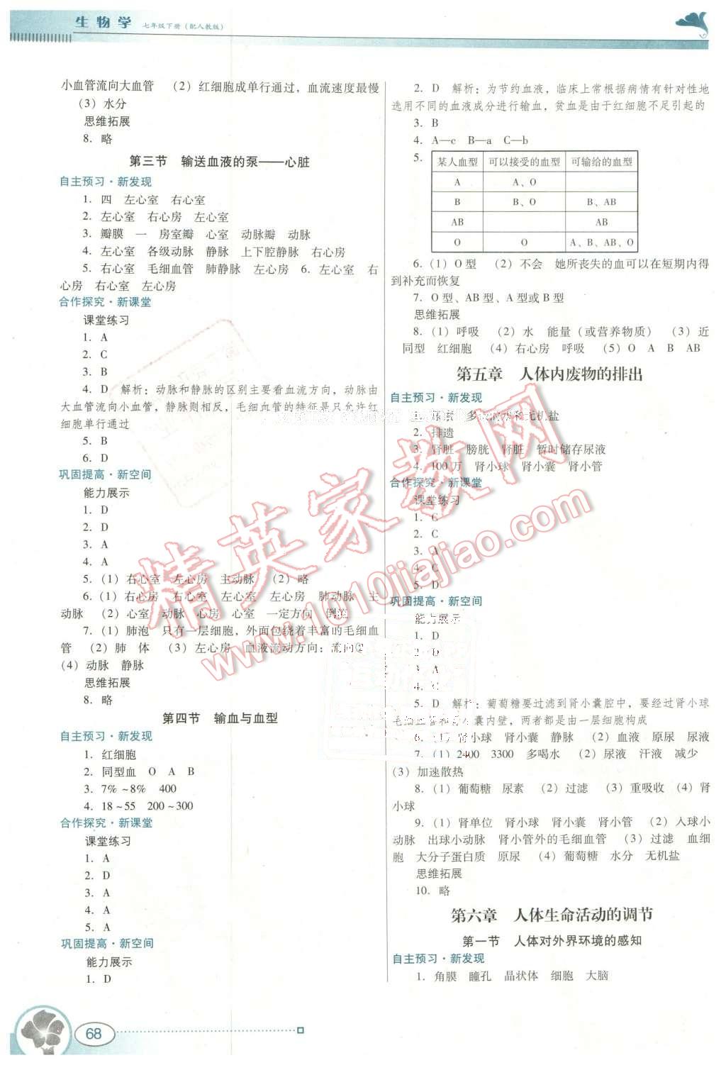 2016年南方新课堂金牌学案七年级生物学下册人教版 第4页