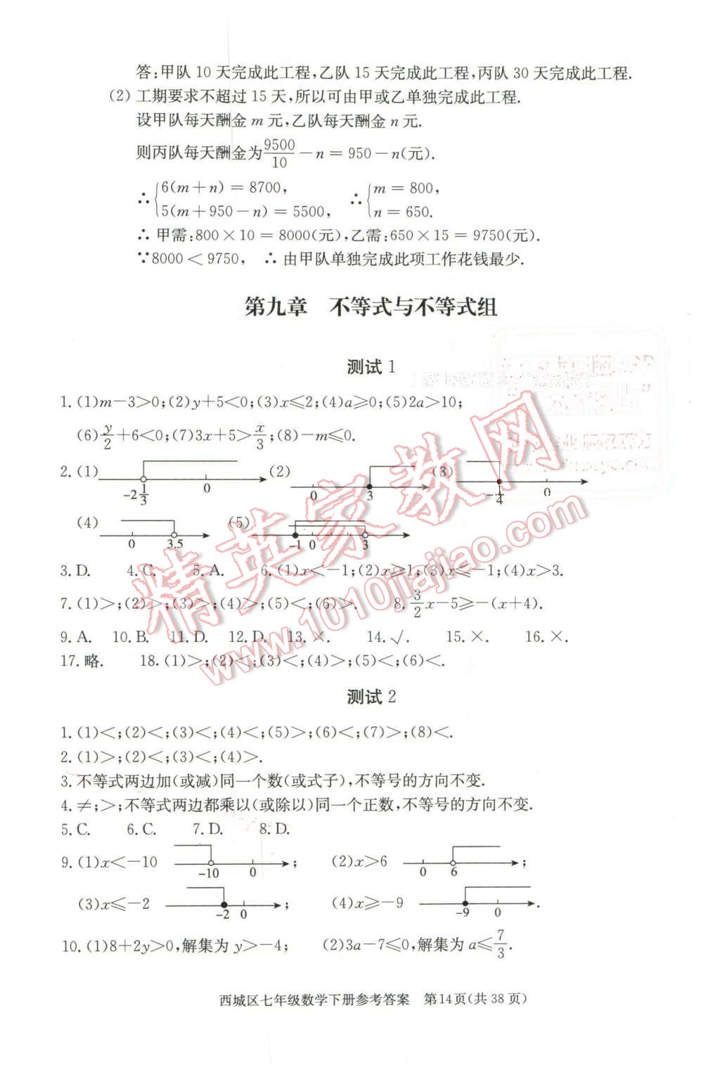 2016年學(xué)習(xí)探究診斷七年級(jí)數(shù)學(xué)下冊(cè) 第14頁(yè)