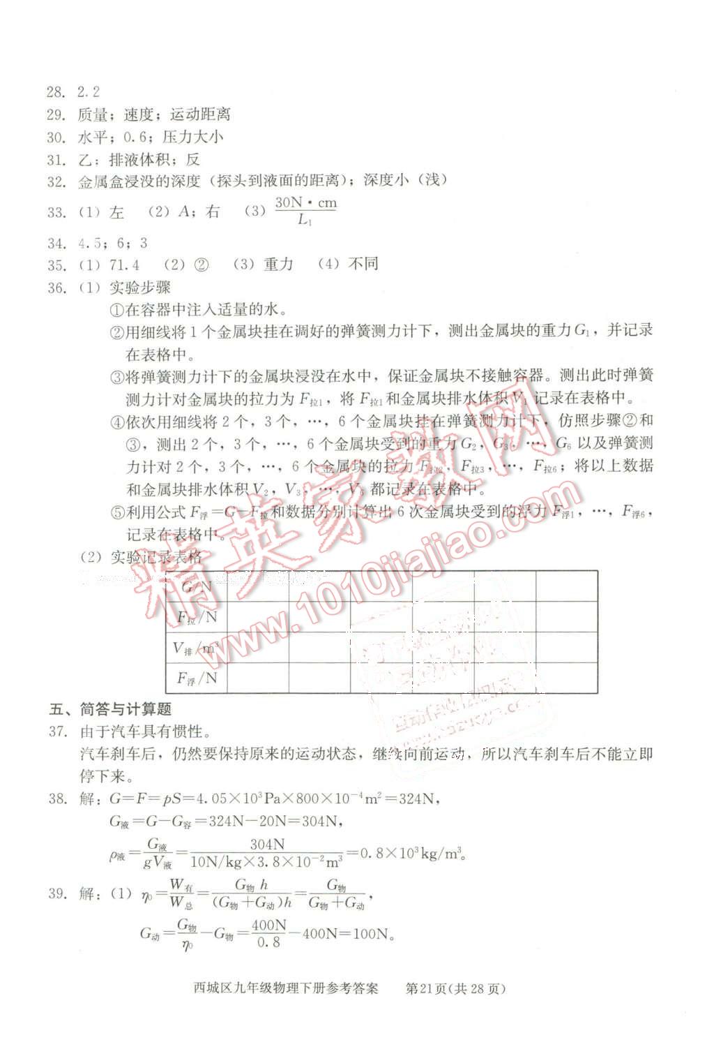 2016年学习探究诊断九年级物理下册 第21页