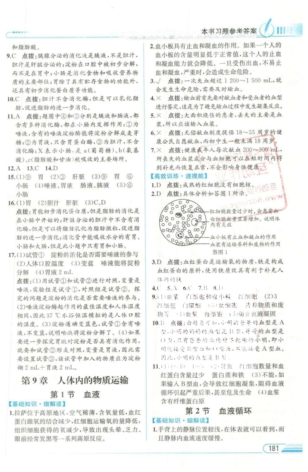 2016年教材解讀七年級生物學(xué)下冊北師大版 參考答案第19頁