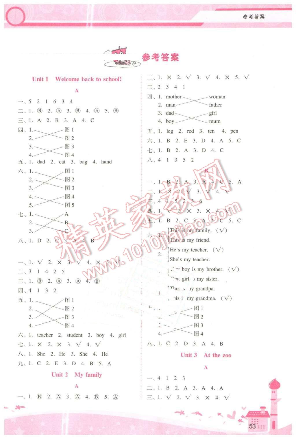 2016年自主與互動(dòng)學(xué)習(xí)新課程學(xué)習(xí)輔導(dǎo)三年級(jí)英語(yǔ)下冊(cè)人教PEP版 參考答案第4頁(yè)