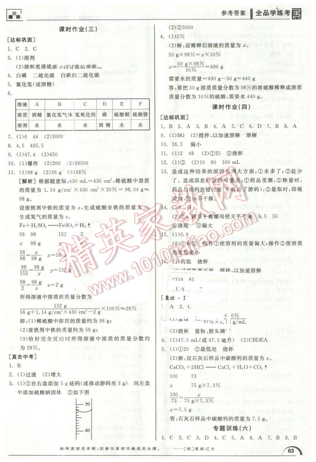 2016年全品学练考九年级化学下册沪教版 第7页