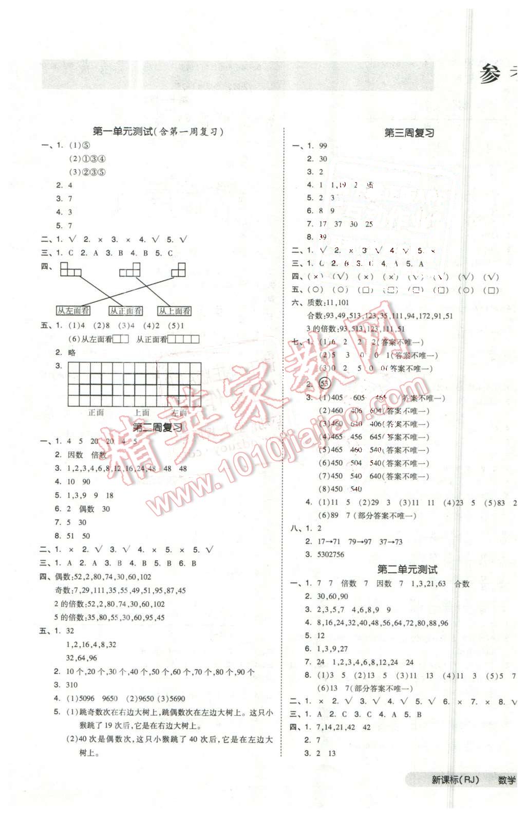 2016年全品小复习五年级数学下册人教版 第1页