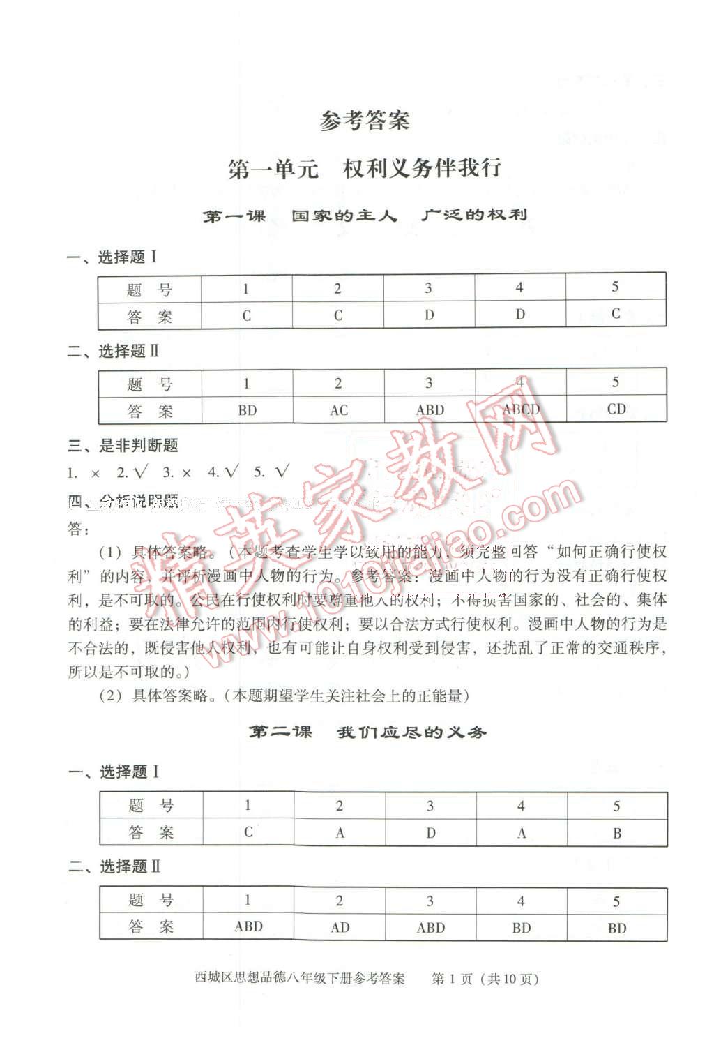 2016年學(xué)習(xí)探究診斷八年級思想品德下冊 第1頁