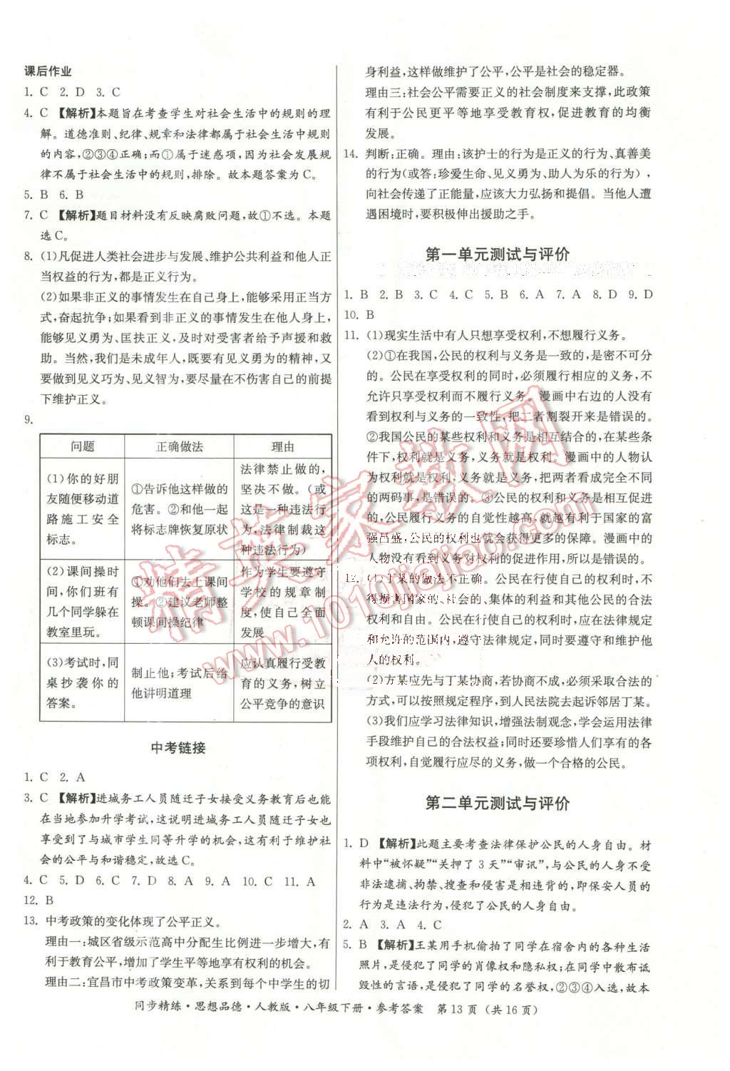 2016年名师小课堂同步精练八年级思想品德下册人教版 第13页