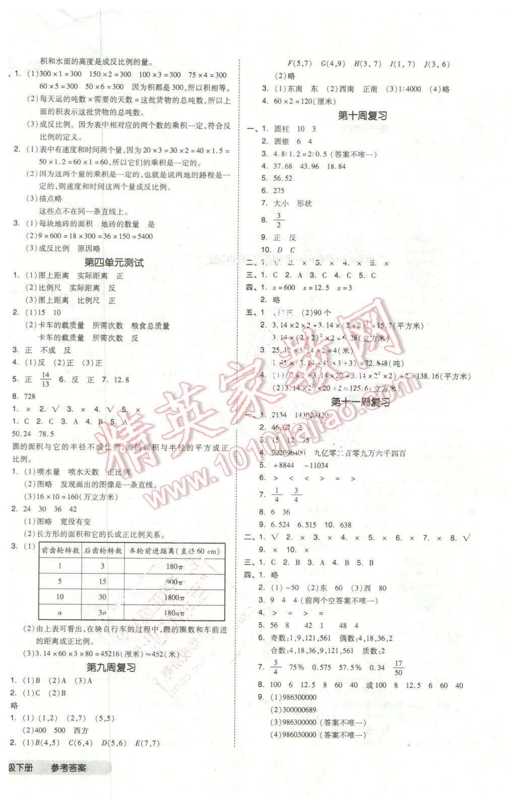 2016年全品小復(fù)習(xí)六年級數(shù)學(xué)下冊北師大版 第4頁