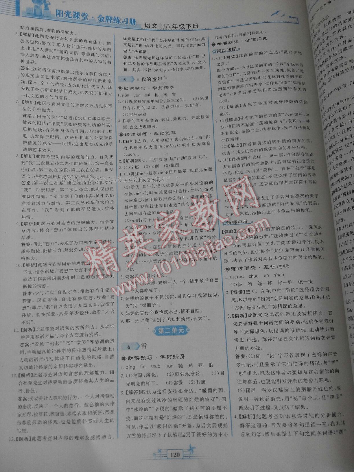 2015年阳光课堂金牌练习册八年级语文下册人教版 第114页