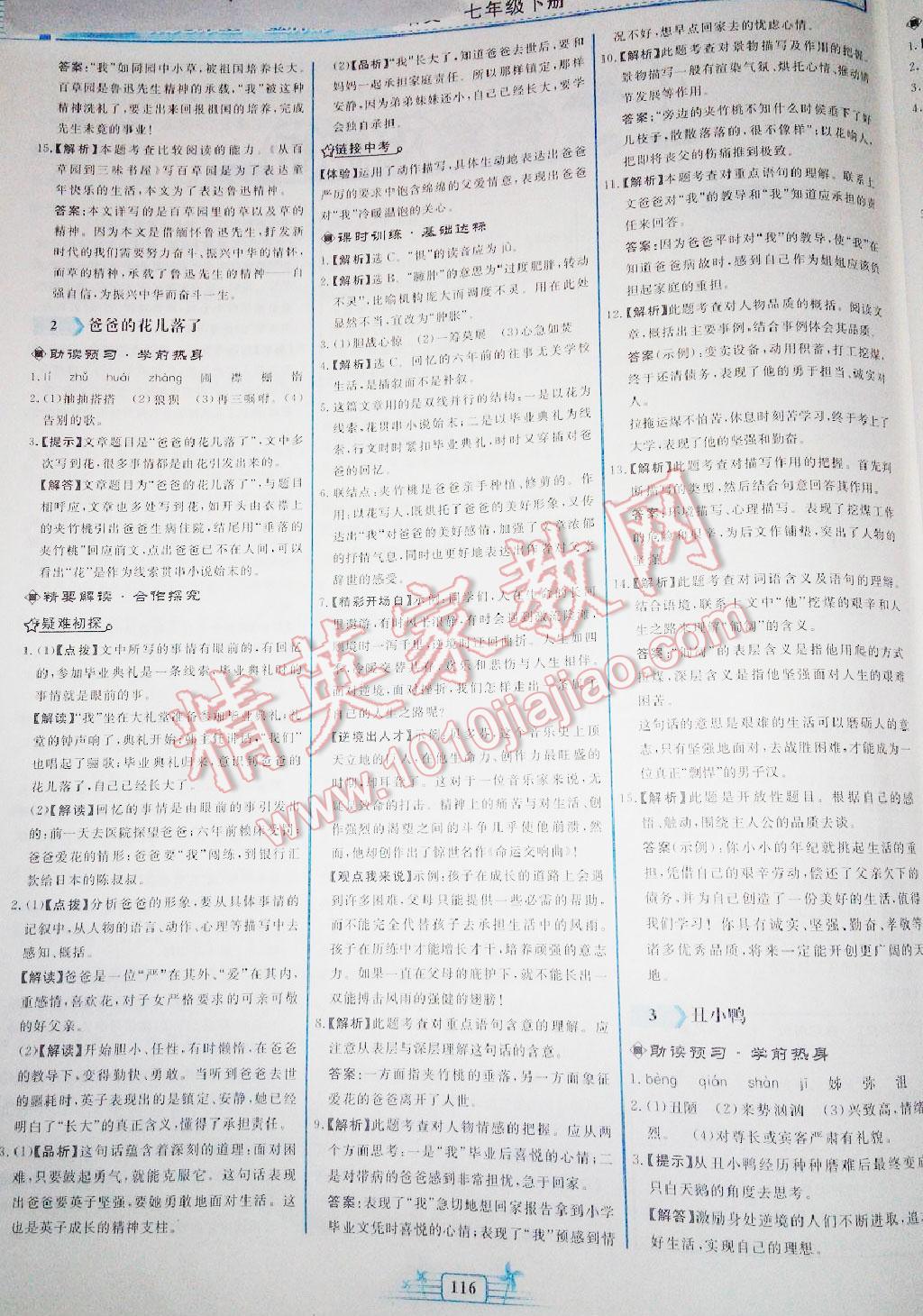 2016年陽光課堂金牌練習(xí)冊七年級語文下冊人教版 第36頁