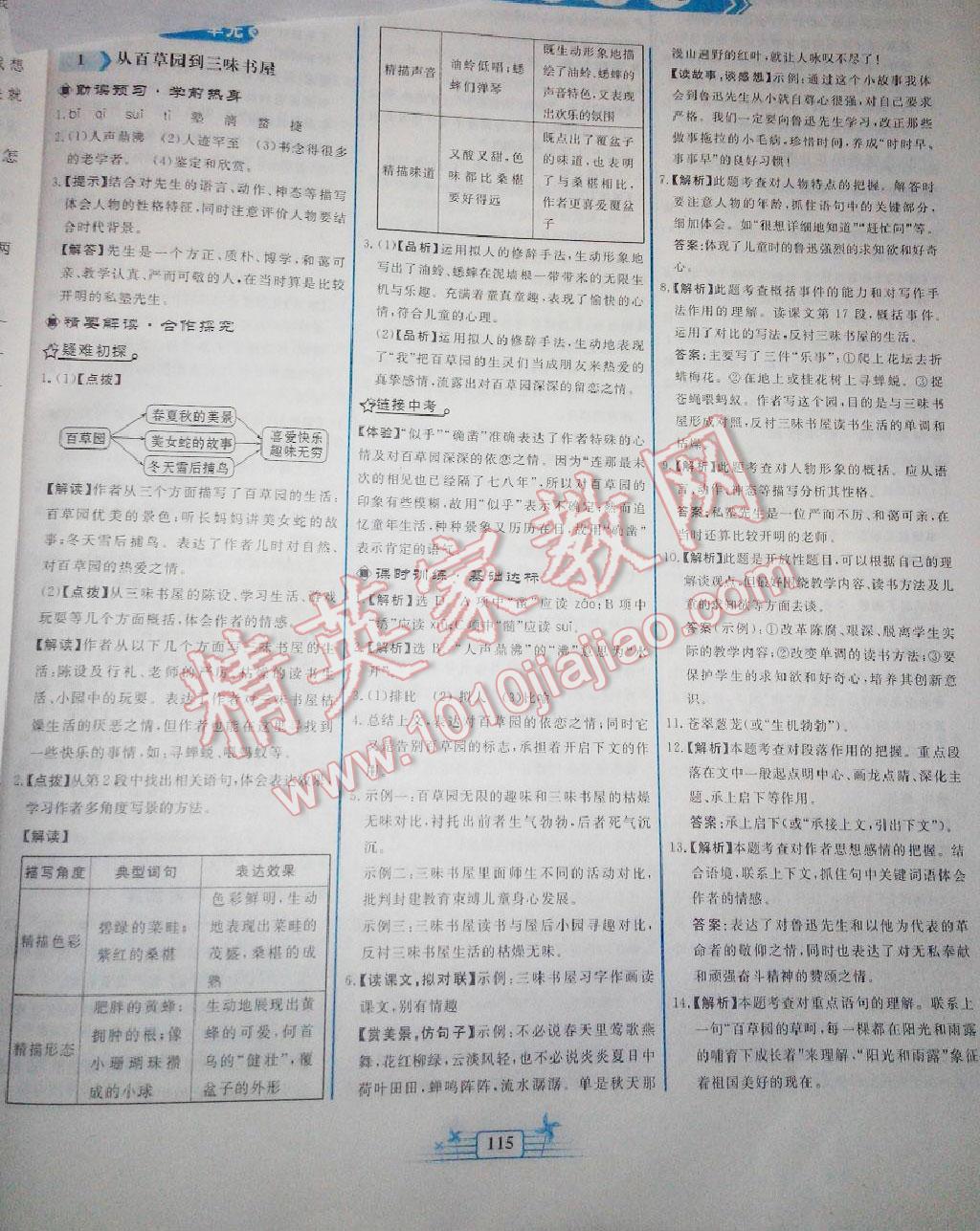 2016年阳光课堂金牌练习册七年级语文下册人教版 第35页