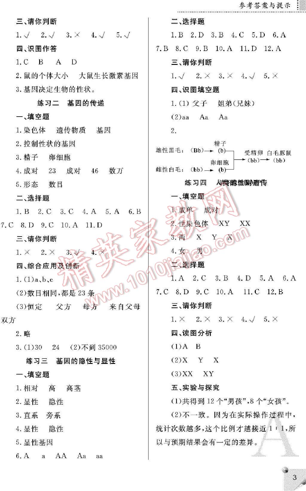 2014年課堂練習(xí)冊(cè)八年級(jí)生物下冊(cè)人教版A版 第3頁(yè)