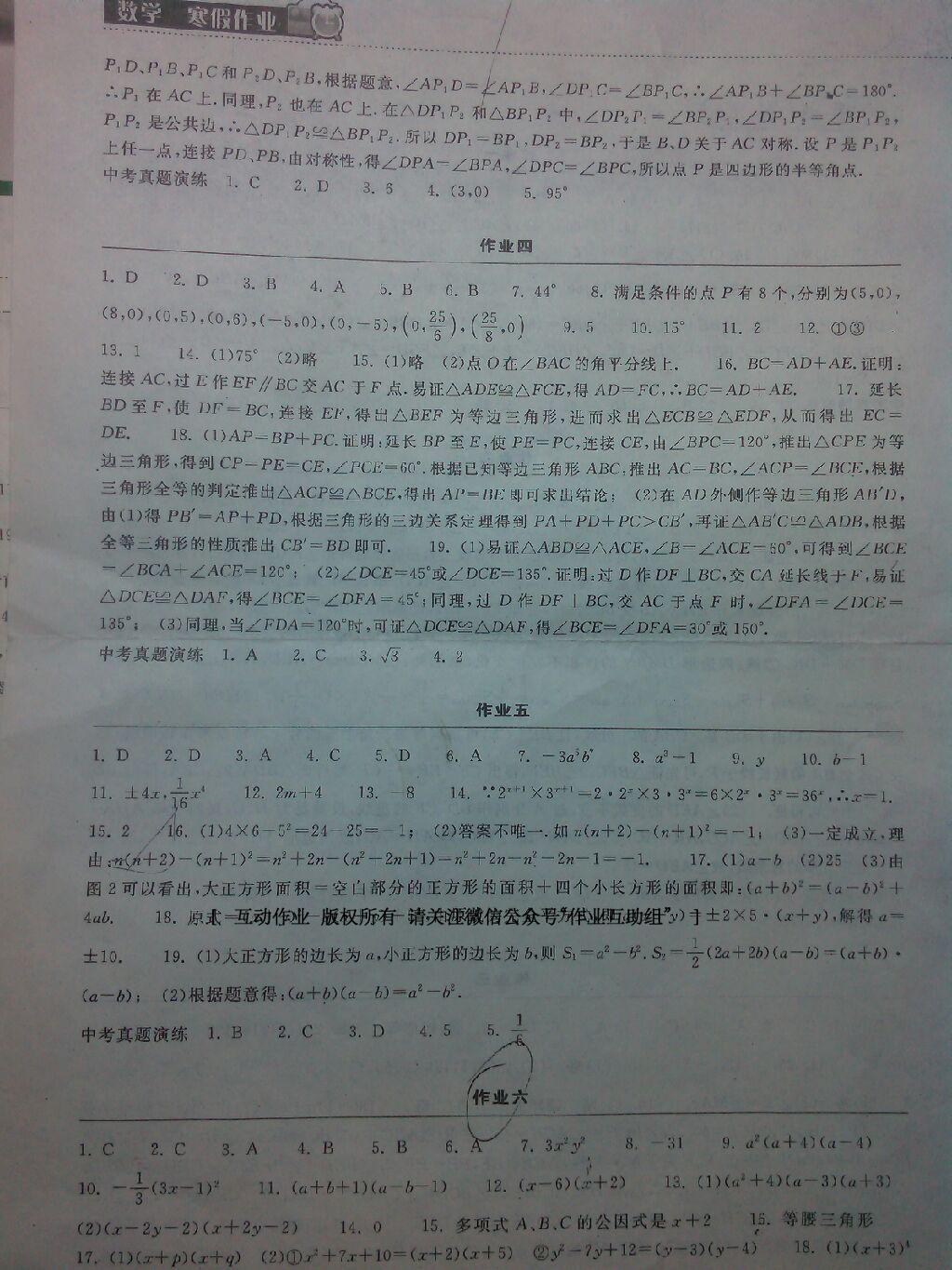 2015年长江作业本寒假作业八年级数学 第10页