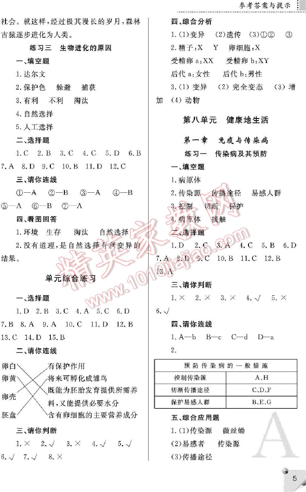 2014年课堂练习册八年级生物下册人教版A版 第5页