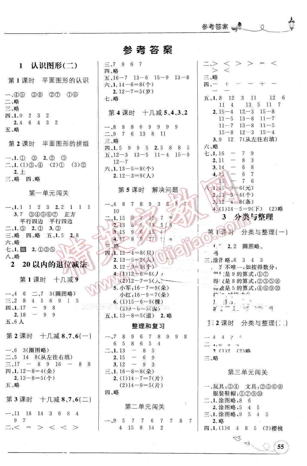 2016年小学同步测控优化设计一年级数学下册人教版福建专版 第1页