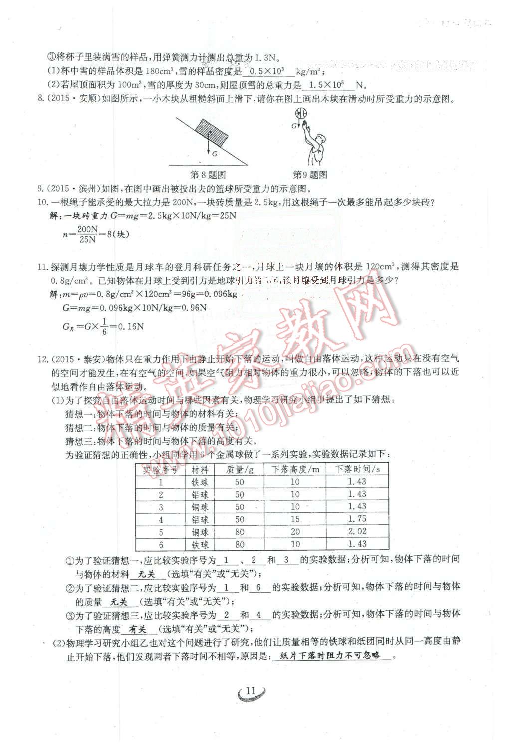 2016年思維新觀察八年級(jí)物理下冊(cè)人教版 第11頁(yè)