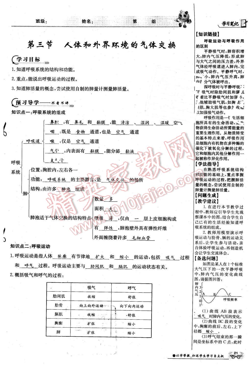 2016年金太阳导学案七年级生物下册苏教版 第21页