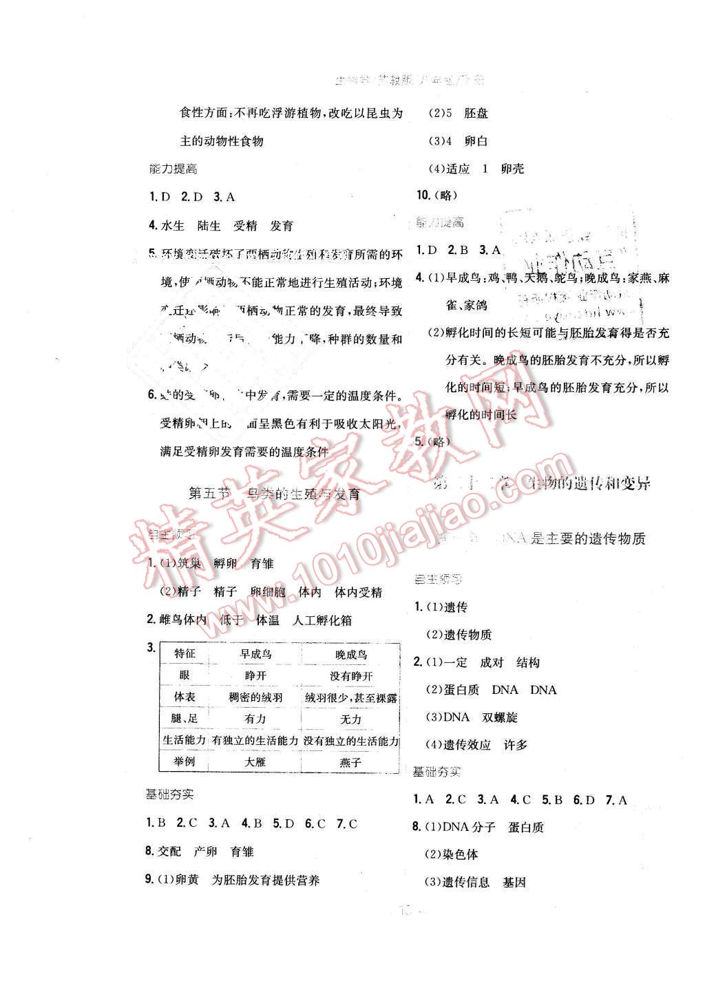 2016年新编基础训练八年级生物学下册苏教版 第3页