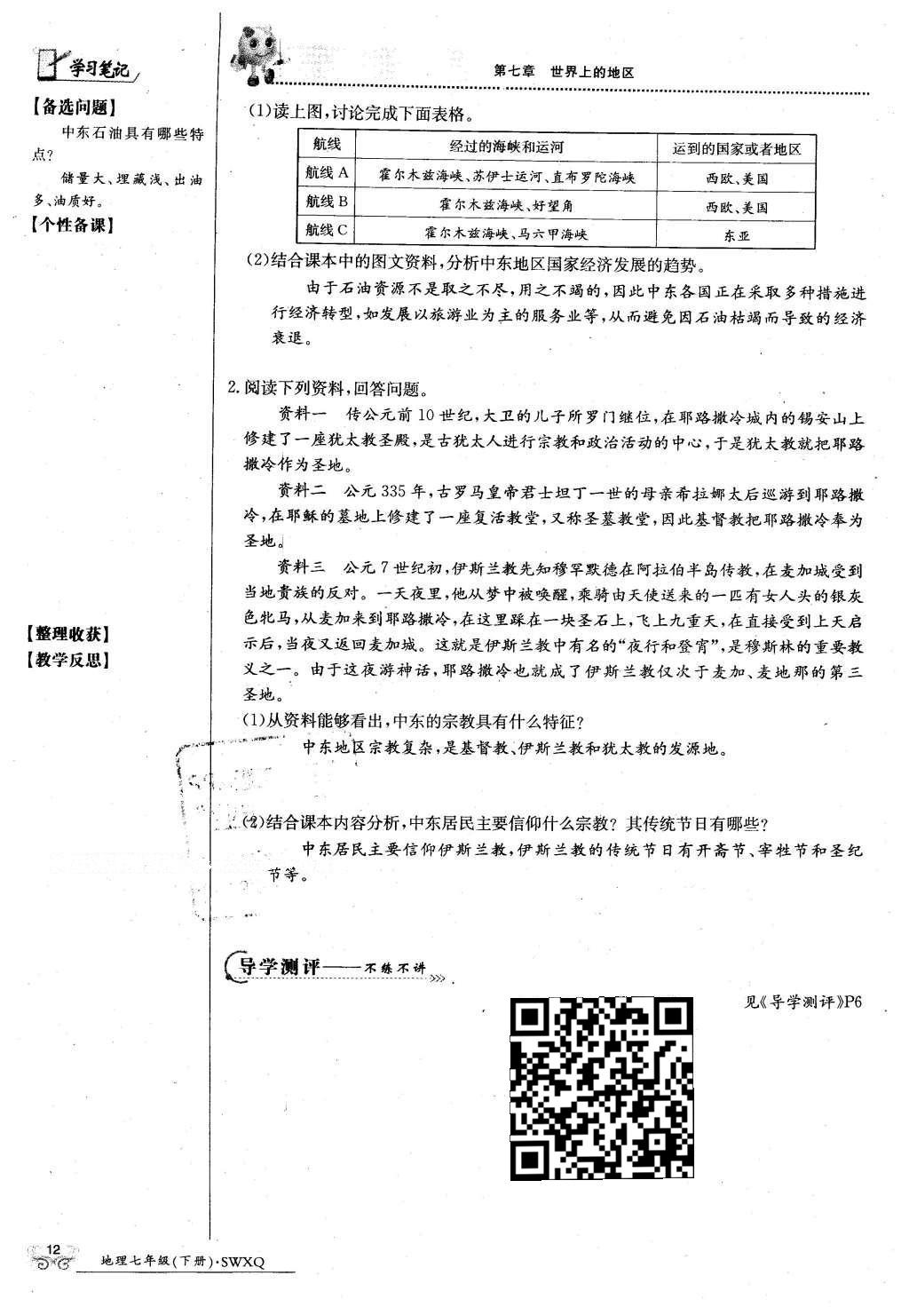 2016年金太阳导学案七年级地理下册商务星球版 第64页