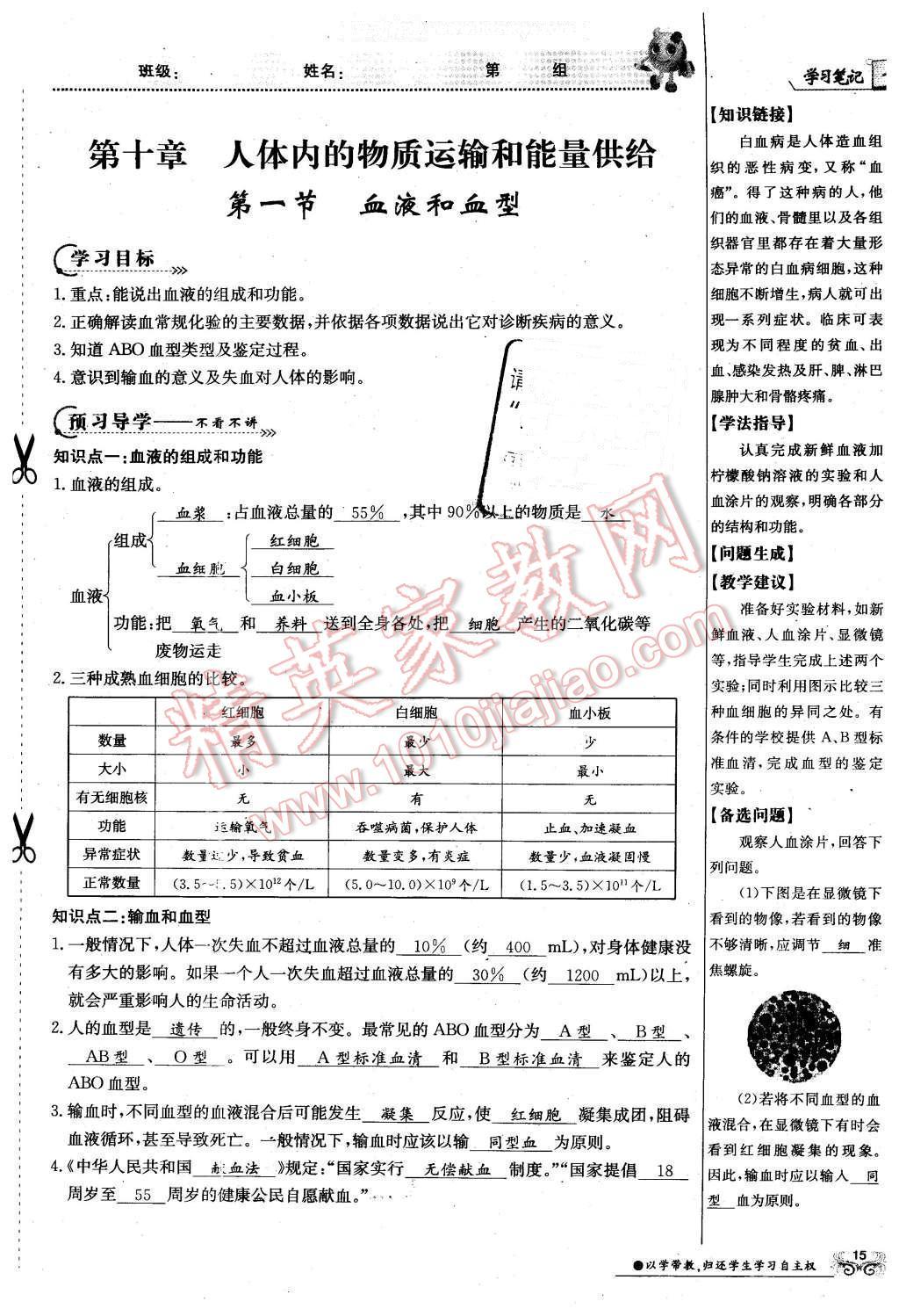 2016年金太阳导学案七年级生物下册苏教版 第15页