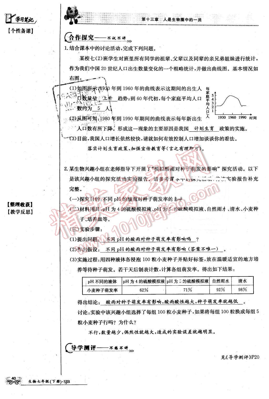 2016年金太阳导学案七年级生物下册苏教版 第40页